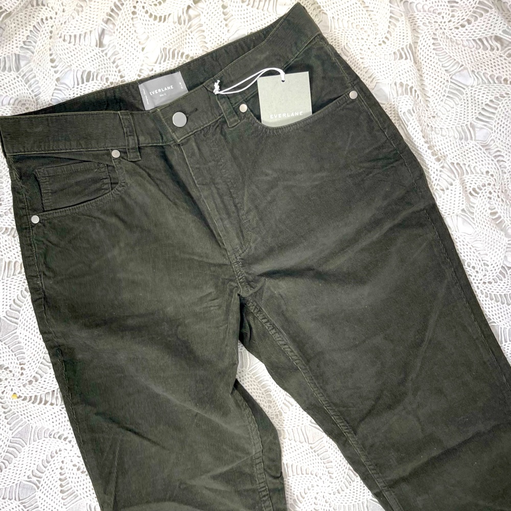 NWT Everlane Slim Fit corduroy jeans pants DARK moss green 32 x 30 5 pocket 10
